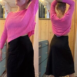 Bright Pink Knit Sweater Womens Size Small Croptop Balletcore Coquette Y2k